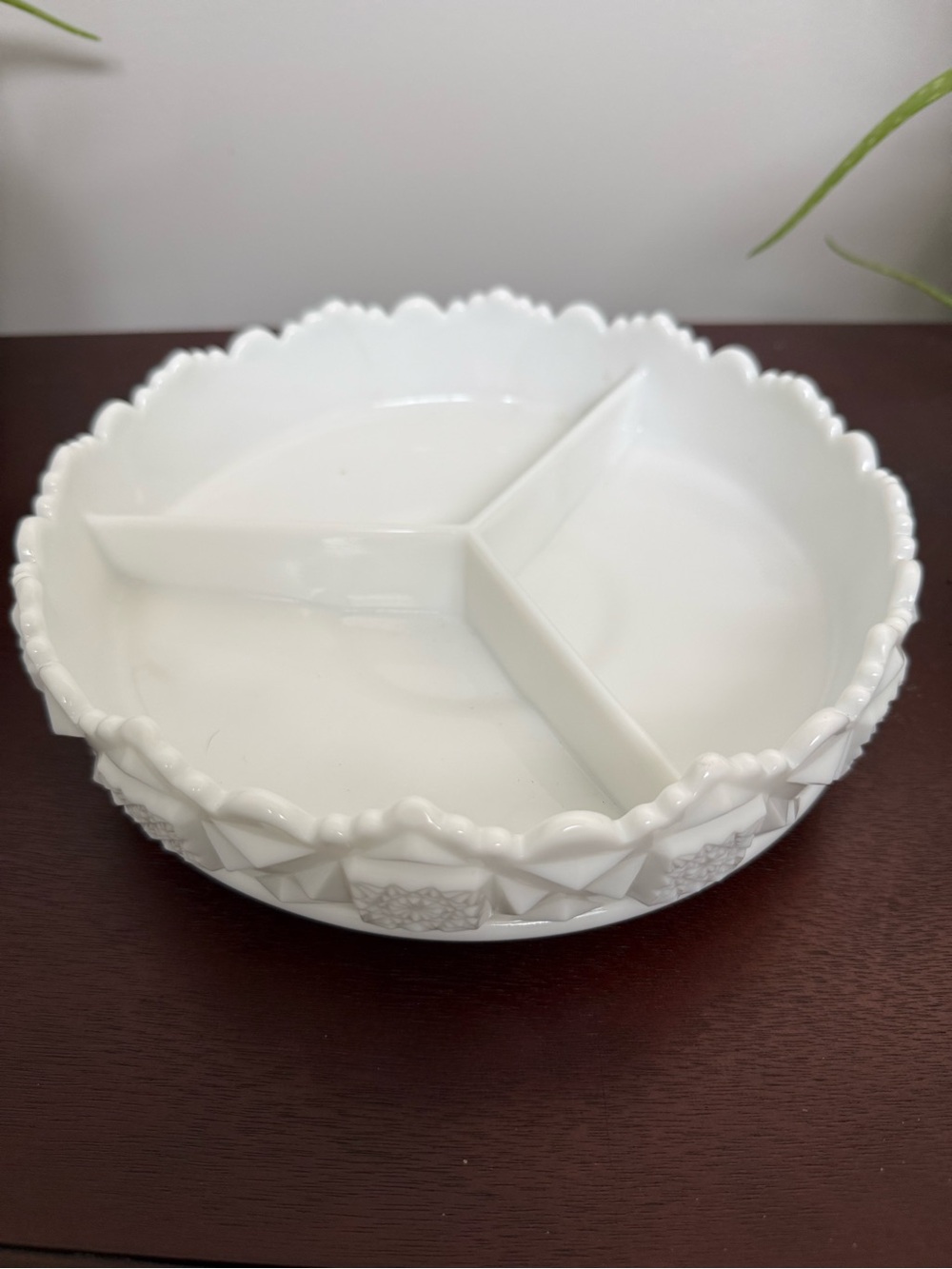 Vintage Westmoreland White Milk Glass 3-Part Divided Dish in Old Quilt Pattern
